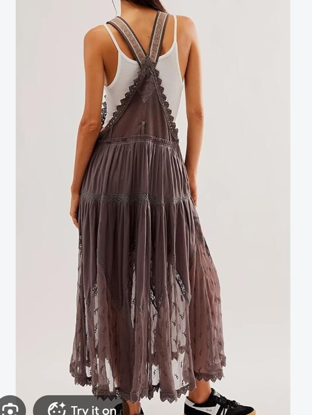 Free People Trails End Skirtall Washed Charcoal Maxi Pinafore Dress - Picture 11 of 11